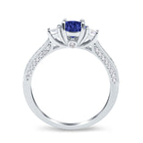 Three Stone Vintage Engagement Bridal Ring Round Simulated Blue Sapphire CZ 925 Sterling Silver