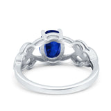 Oval Solitaire Celtic Wedding Ring Simulated Blue Sapphire CZ 925 Sterling Silver