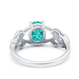 Oval Solitaire Celtic Wedding Ring Simulated Paraiba Tourmaline CZ 925 Sterling Silver