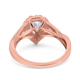 14K Rose Gold Teardrop Pear Halo Twist Infinity Shank Art Deco Engagement Wedding Bridal Ring Round Simulated CZ Size-7