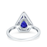 Halo Art Deco Solitaire Accent Pear Wedding Bridal Ring Simulated Blue Sapphire CZ 925 Sterling Silver