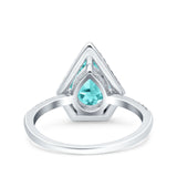 Halo Art Deco Solitaire Accent Pear Wedding Bridal Ring Simulated Paraiba Tourmaline CZ 925 Sterling Silver