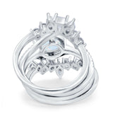 Trio Set Wedding Ring Three Piece Bridal Round Lab Created White Opal 925 Sterling Silver