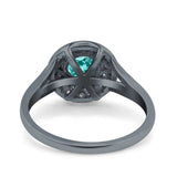 Celtic Halo Engagement Ring Round Black Tone, Simulated Paraiba Tourmaline CZ 925 Sterling Silver