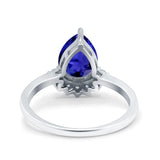 Teardrop Art Deco Pear Engagement Ring Simulated Blue Sapphire CZ 925 Sterling Silver