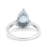 Teardrop Art Deco Pear Engagement Ring Lab Created White Opal 925 Sterling Silver