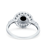 Halo Art Deco Wedding Ring Round Simulated Black CZ 925 Sterling Silver