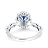 Vintage Art Deco Halo Oval Engagement Ring Simulated Blue Sapphire CZ 925 Sterling Silver