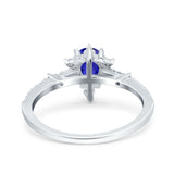 Starburst Teardrop Art Deco Pear Wedding Ring Simulated Blue Sapphire CZ 925 Sterling Silver