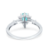 Starburst Teardrop Art Deco Pear Wedding Ring Simulated Paraiba Tourmaline CZ 925 Sterling Silver