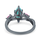 Infinity Twist Marquise Wedding Ring Black Tone, Simulated Paraiba Tourmaline CZ & Ruby 925 Sterling Silver