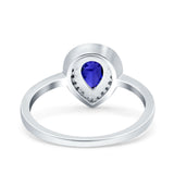 Teardrop Pear Art Deco Wedding Ring Simulated Blue Sapphire CZ 925 Sterling Silver