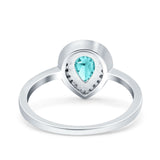 Teardrop Pear Art Deco Wedding Ring Simulated Paraiba Tourmaline CZ 925 Sterling Silver