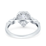 Halo Pear Engagement Ring Simulated Cubic Zirconia 925 Sterling Silver