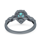 Halo Pear Engagement Ring Black Tone, Simulated Paraiba Tourmaline CZ 925 Sterling Silver