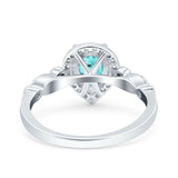 Halo Pear Engagement Ring Simulated Paraiba Tourmaline CZ 925 Sterling Silver