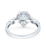 Halo Pear Engagement Ring Lab Created White Opal 925 Sterling Silver