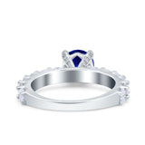 Art Deco Wedding Bridal Ring Round Simulated Blue Sapphire CZ 925 Sterling Silver