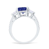 Three Stone Radiant Cut Wedding Ring Simulated Blue Sapphire CZ 925 Sterling Silver