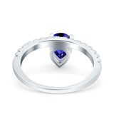 Teardrop Art Deco Pear Wedding Bridal Ring Simulated Blue Sapphire CZ 925 Sterling Silver