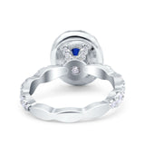 Oval Art Deco Halo Wedding Bridal Ring Simulated Blue Sapphire CZ 925 Sterling Silver