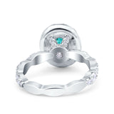 Oval Art Deco Halo Wedding Bridal Ring Simulated Paraiba Tourmaline CZ 925 Sterling Silver