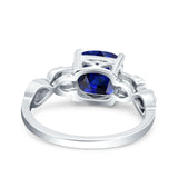 Art Deco Cushion Cut Wedding Ring Simulated Blue Sapphire CZ 925 Sterling Silver