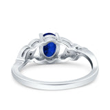 Oval Art Deco Engagement Bridal Ring Simulated Blue Sapphire CZ 925 Sterling Silver