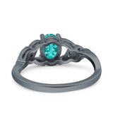 Oval Art Deco Engagement Bridal Ring Black Tone, Simulated Paraiba Tourmaline CZ 925 Sterling Silver