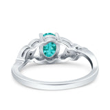 Oval Art Deco Engagement Bridal Ring Simulated Paraiba Tourmaline CZ 925 Sterling Silver