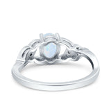 Oval Art Deco Engagement Bridal Ring Lab Created White Opal 925 Sterling Silver