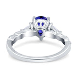 Art Deco Pear Shape Wedding Bridal Ring Simulated Blue Sapphire CZ 925 Sterling Silver