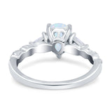 Art Deco Pear Shape Wedding Bridal Ring Lab Created White Opal 925 Sterling Silver
