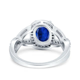 Infinity Twisted Shank Art Deco Oval Wedding Ring Simulated Blue Sapphire CZ 925 Sterling Silver