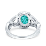 Infinity Twisted Shank Art Deco Oval Wedding Ring Simulated Paraiba Tourmaline CZ 925 Sterling Silver
