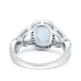 Infinity Twisted Shank Art Deco Oval Wedding Ring Lab Created White Opal 925 Sterling Silver