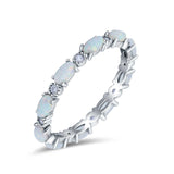Full Eternity Wedding Bridal Ring Oval Lab Created White Opal Simulated CZ 925 Sterling Silver