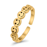 Smiley Face Toe Ring Yellow Tone Adjustable Band 925 Sterling Silver (4mm)