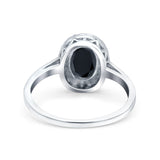 Halo Art Deco Oval Wedding Bridal Ring Simulated Black CZ 925 Sterling Silver