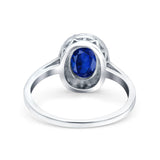 Halo Art Deco Oval Wedding Bridal Ring Simulated Blue Sapphire CZ 925 Sterling Silver