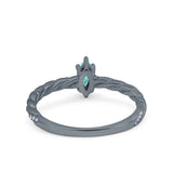 Vintage Style Twisted Band Marquise Wedding Ring Black Tone, Simulated Paraiba Tourmaline CZ 925 Sterling Silver