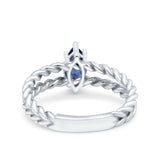 Double Rope Twisted Style Art Deco Marquise Wedding Ring Simulated Blue Sapphire CZ 925 Sterling Silver