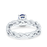 Celtic Weave Braided Style Oval Wedding Ring Simulated Blue Sapphire CZ 925 Sterling Silver