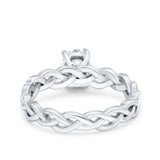 Celtic Weave Braided Style Oval Wedding Ring Simulated Cubic Zirconia 925 Sterling Silver