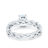 Celtic Weave Braided Style Oval Wedding Ring Lab Created White Opal 925 Sterling Silver