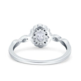 Halo Vintage Floral Art Deco Wedding Ring Oval Simulated Cubic Zirconia 925 Sterling Silver