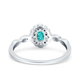 Halo Vintage Floral Art Deco Wedding Ring Oval Simulated Paraiba Tourmaline CZ 925 Sterling Silver