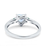 Art Deco Heart Three Stone Wedding Bridal Ring Round Green Emerald Lab Created White Opal 925 Sterling Silver