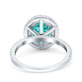 Halo Oval Art Deco Wedding Ring Simulated Paraiba Tourmaline CZ 925 Sterling Silver