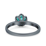 Art Deco Wedding Bridal Ring Round Black Tone, Simulated Paraiba Tourmaline CZ 925 Sterling Silver